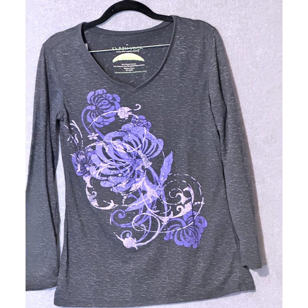 Earth Yoga Shirt [M] Boho Floral V-Neck Long Sleeve Earthy Sustainable Baselayer
